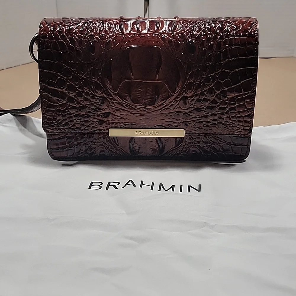 Brahmin's Genuine Leather Pecan Signature Crocodile Embossed Leather Handbag